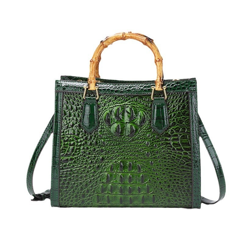 Crocodile Pattern Middle-Aged Mother'S Bag, High-End Bamboo Handle Tote Bag, Versatile Designer Leather Women'S Bag - Image 5
