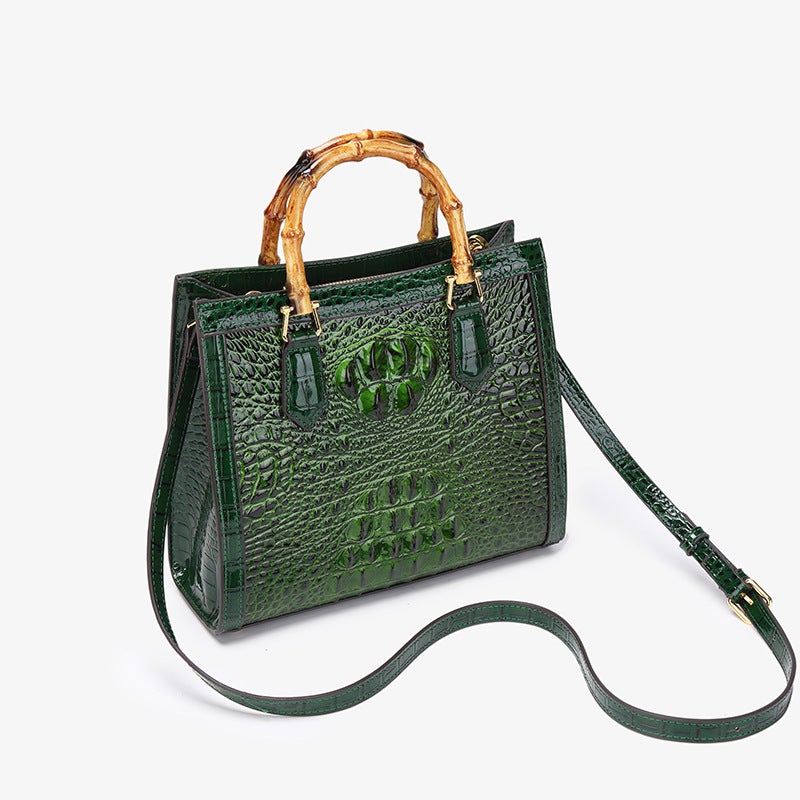Crocodile Pattern Middle-Aged Mother'S Bag, High-End Bamboo Handle Tote Bag, Versatile Designer Leather Women'S Bag - Image 3