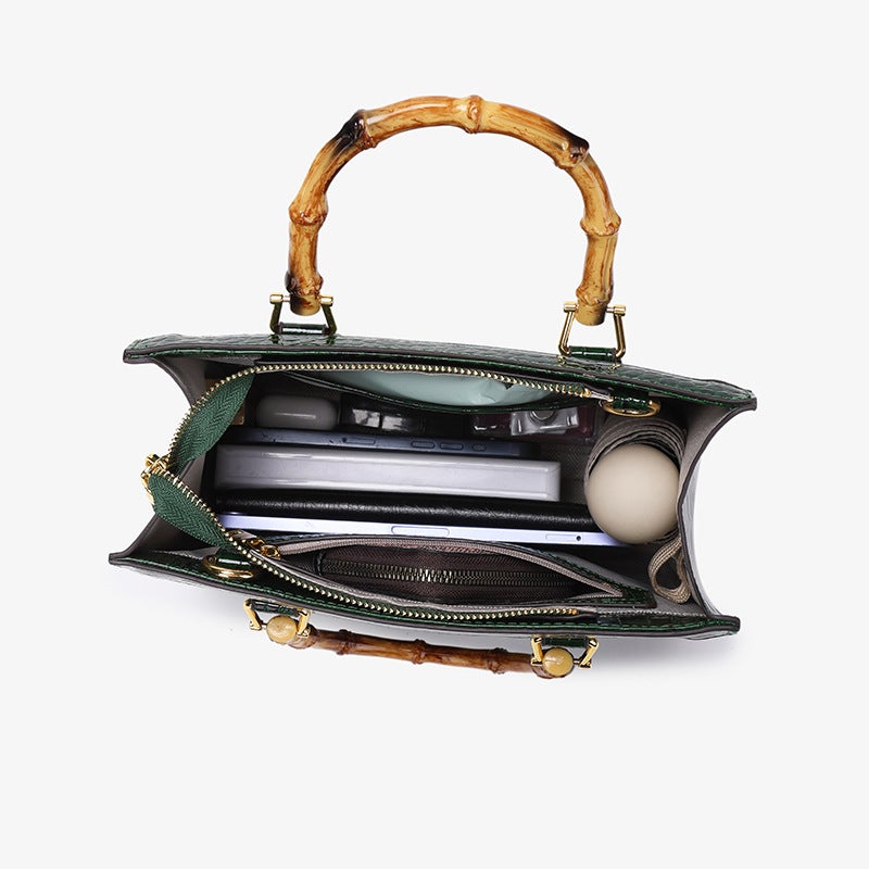 Crocodile Pattern Middle-Aged Mother'S Bag, High-End Bamboo Handle Tote Bag, Versatile Designer Leather Women'S Bag - Image 2