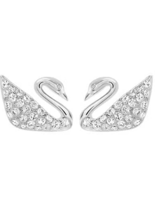 Swan Silver-Tone Crystal Double Swan Stud Earrings