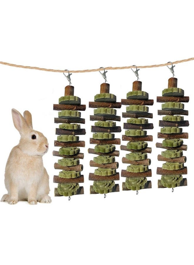 كاثسون ألعاب مضغ الأرانب من كاثسون، 4 قطع، لطحن الأسنان، ومكافآت شينشيلا، وأعواد خيزران عضوية، وأغصان من خشب الفاكهة الطبيعي للأرانب وخنازير غينيا والهامستر (أعواد من خشب الفاكهة + كعك البرسيم) - Image 1