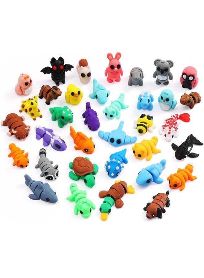 MONJITA 35 pcs Mini 3D Printed Animal Figurines, Flexible Articulated Fidget Toys, Cute Desk Decor, Party Favors, Goodie Bag Stuffers, Gifts for Kids Students Carnival Prizes Rewards (35pcs) - Image 1