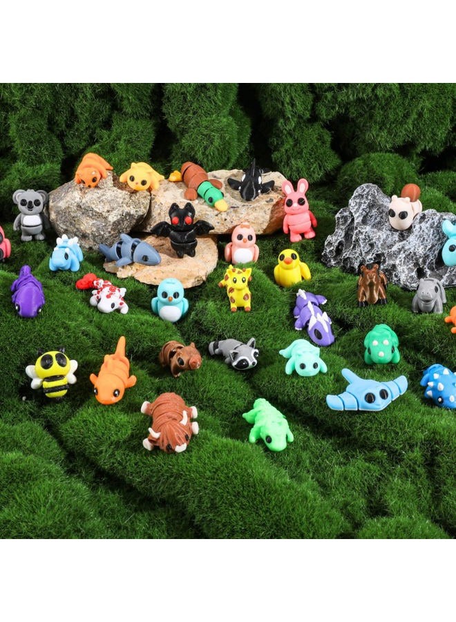 MONJITA 35 pcs Mini 3D Printed Animal Figurines, Flexible Articulated Fidget Toys, Cute Desk Decor, Party Favors, Goodie Bag Stuffers, Gifts for Kids Students Carnival Prizes Rewards (35pcs) - Image 2