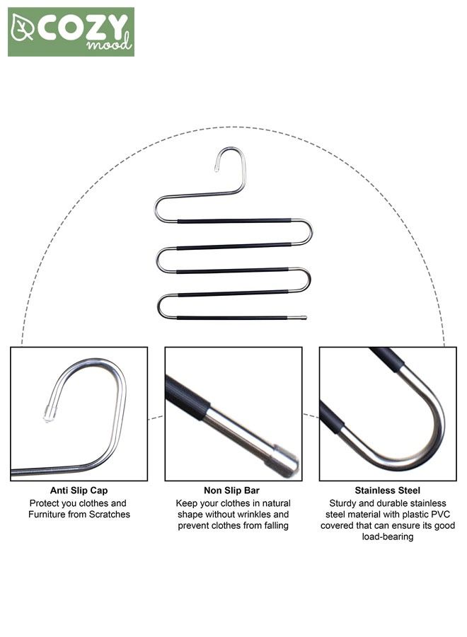 COZY mood S Shaped 5 Layer Metal Pant Hanger with Grip Stainless Steel Multilayer 8 pcs - Image 4