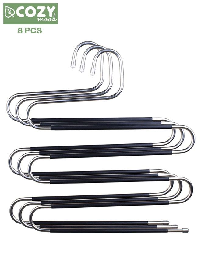 COZY mood S Shaped 5 Layer Metal Pant Hanger with Grip Stainless Steel Multilayer 8 pcs - Image 1