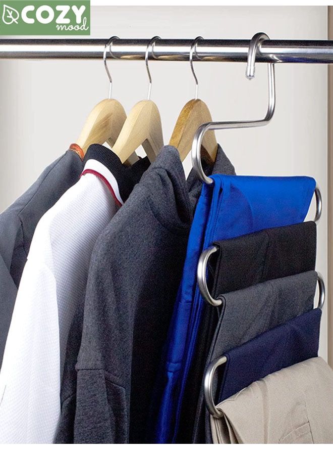 COZY mood S Shaped 5 Layer Metal Pant Hanger with Grip Stainless Steel Multilayer 8 pcs - Image 2