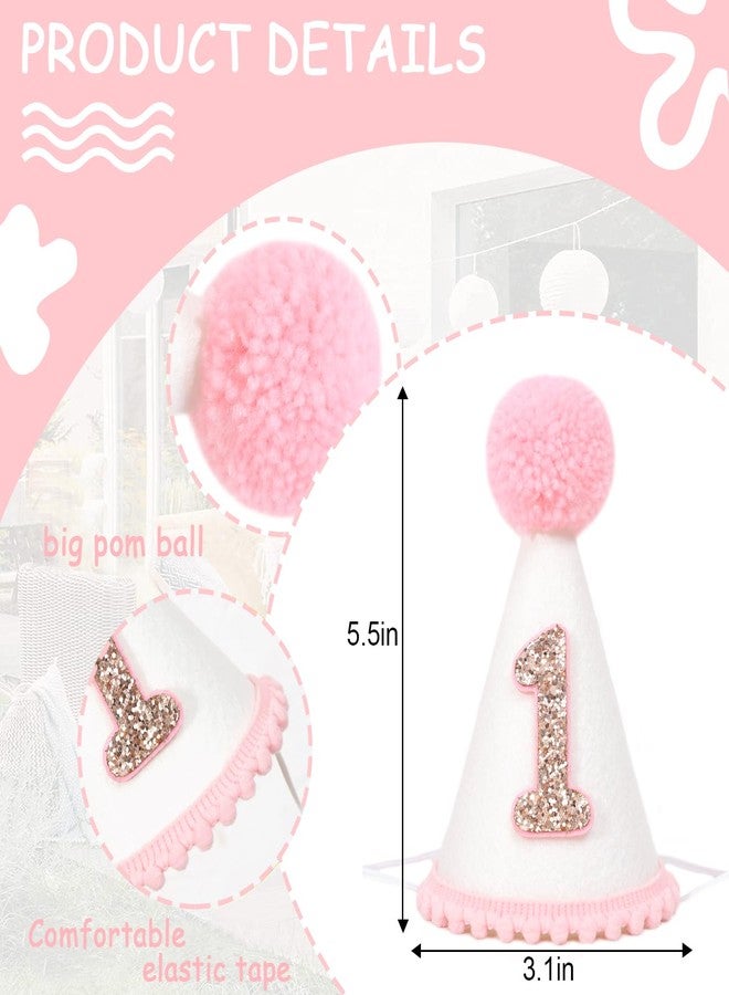 HIKLO Pink First Birthday Party Crown for Baby Girls - Blush 1st Birthday Hat - Image 2