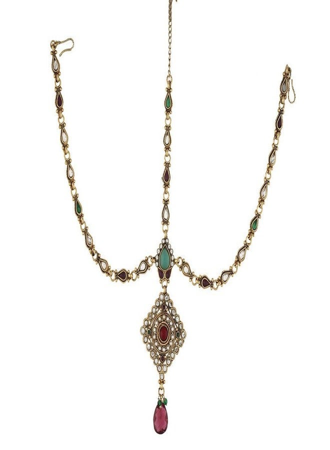 Vama Fashions Matha Patti Maang Tikka Stone Multicolor Damini Teeka with Borla for Women - Image 1