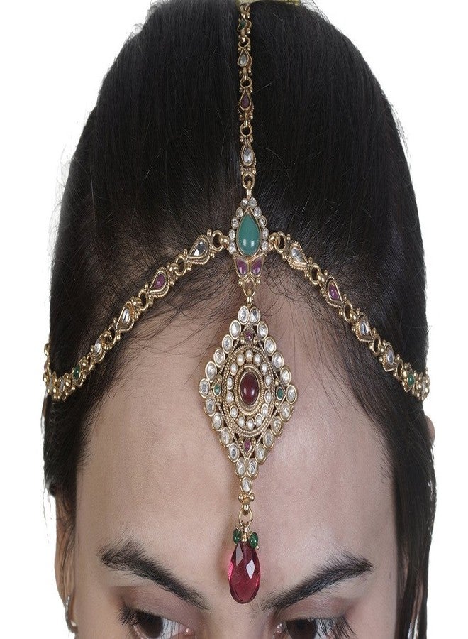 Vama Fashions Matha Patti Maang Tikka Stone Multicolor Damini Teeka with Borla for Women - Image 2
