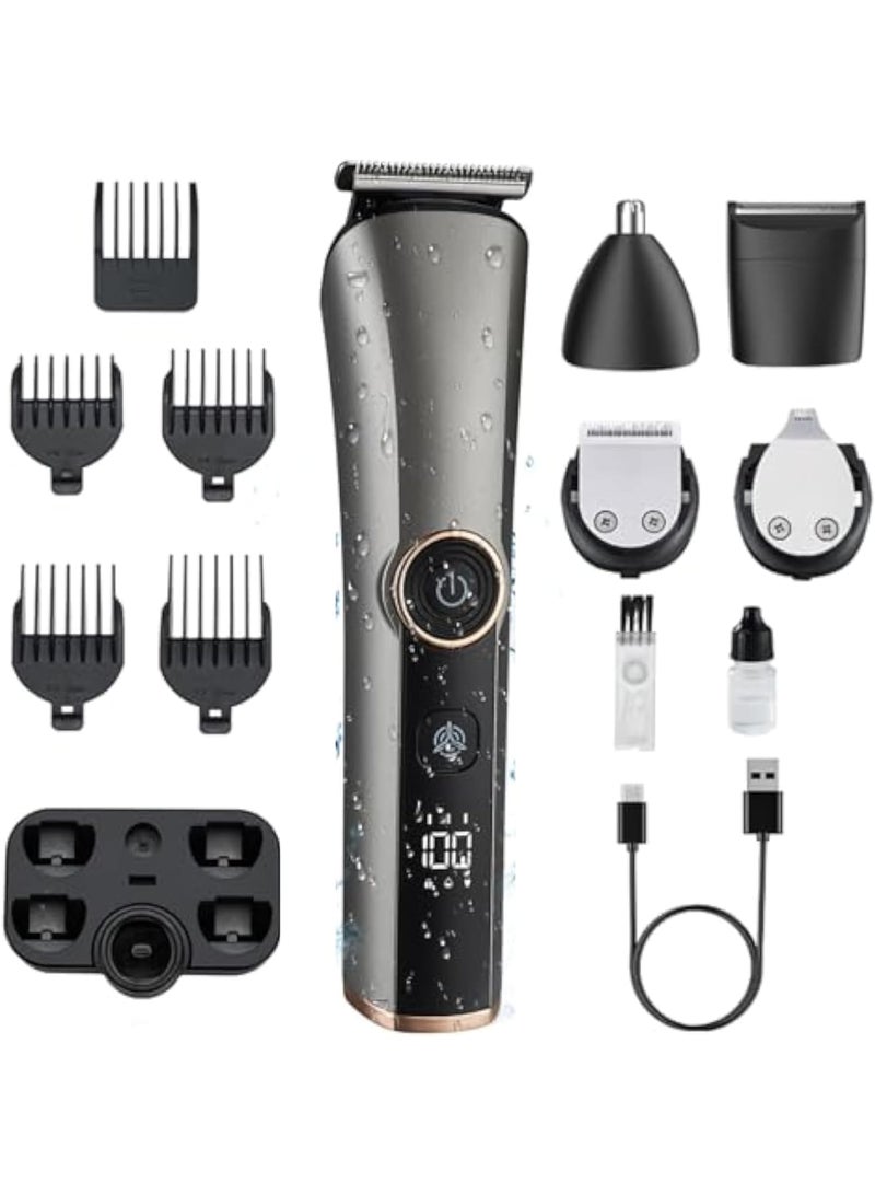 Zikra Cordless Hair Clippers for Men, Beard Trimmer, 14 Piece Men‚Äôs Grooming Kit with Hair & Nose Trimmer Electric Shaver, Professional Electric Shaver with LCD Display, Gray - Image 1