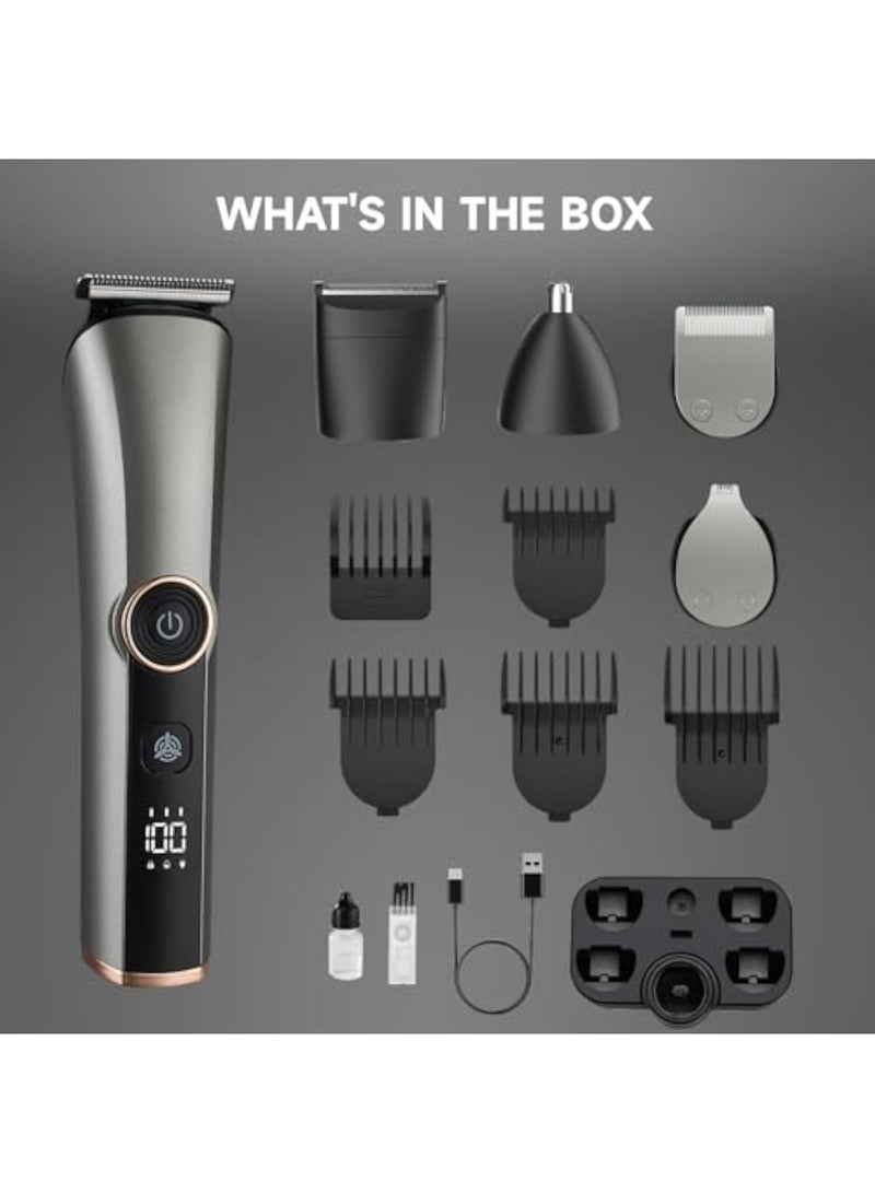 Zikra Cordless Hair Clippers for Men, Beard Trimmer, 14 Piece Men‚Äôs Grooming Kit with Hair & Nose Trimmer Electric Shaver, Professional Electric Shaver with LCD Display, Gray - Image 5