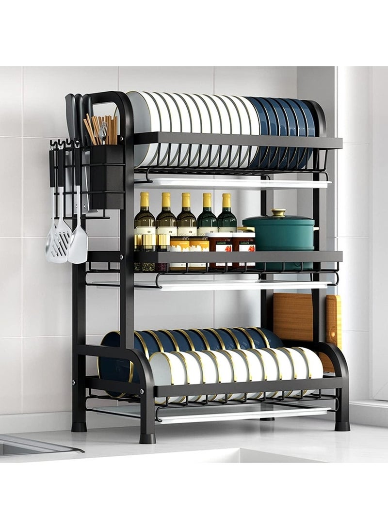 Huitich Kitchen Carbon Steel Drain Bowl and Dish Rack Storage Rack with Chopsticks and Chopping Board  - Image 2