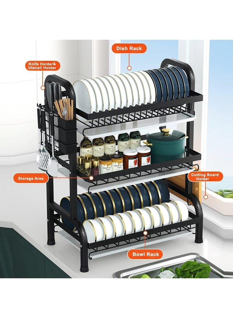 Huitich Kitchen Carbon Steel Drain Bowl and Dish Rack Storage Rack with Chopsticks and Chopping Board  - Image 3