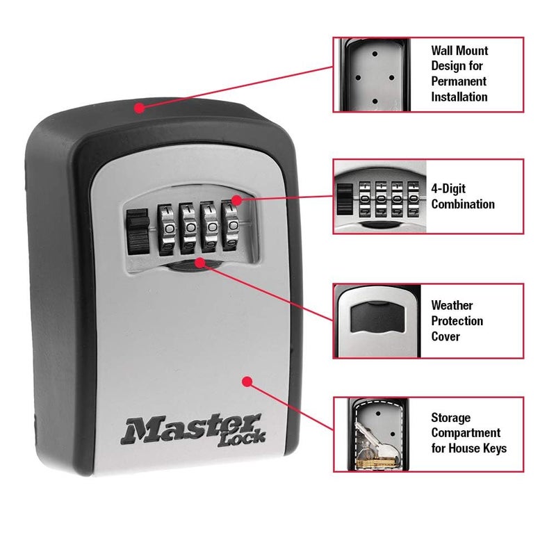 Master Lock Set Your Own combination Wall Mount Lock Box, 5 Key capacity, Black 5401EC - Image 2