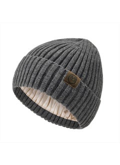 2024 Satin Lined Beanie For Women Men Warm Winter Hats For Women Knit Satin Beanie Slouchy Skull Caps Silky Lining Hat For Women Unisex Knit Lined Beanie Winter Satin Beanie Dark Grey One Size