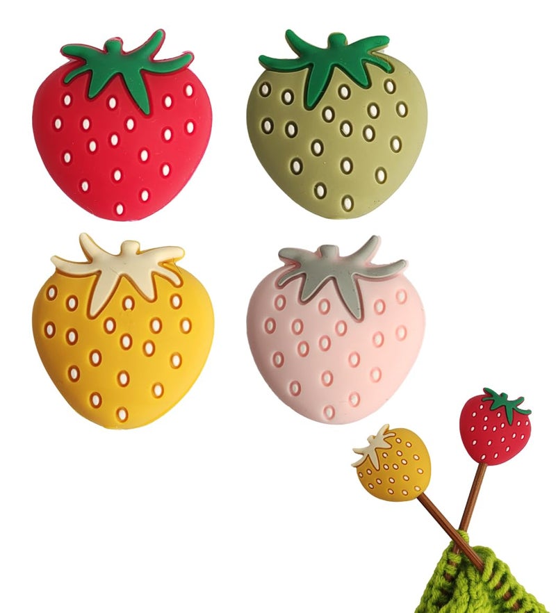 Toeloioh Knitting Needle StoppersCartoon Animal Needle Point Protectors Cute Strawberry Knitting End Caps Knitting Accessories and Gadgets red - Image 3