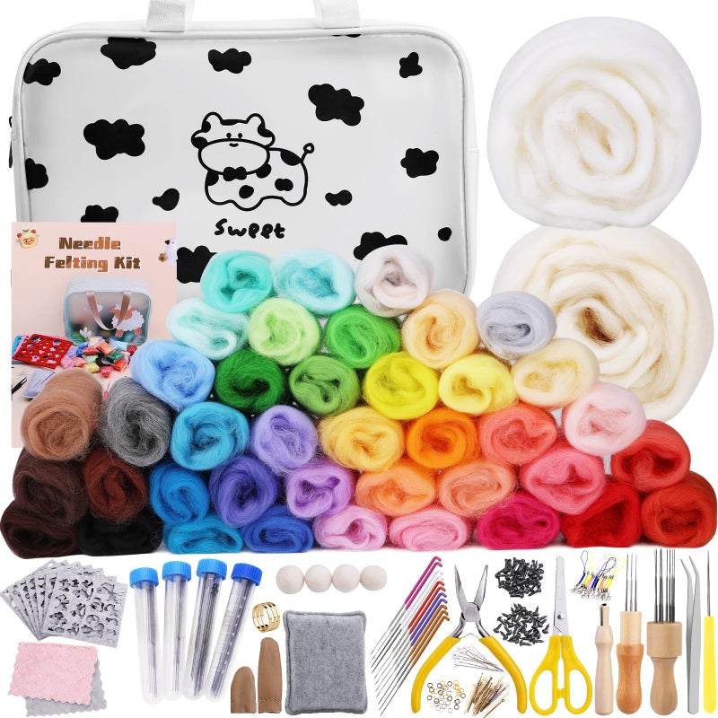 Mayboos Needle Felting Kit, 42 Colors Wool Roving Set, Needle Felting Kit with Felting Tool and Foam Mat Needle Felting Supplies for Home Decoration Felted - Image 1