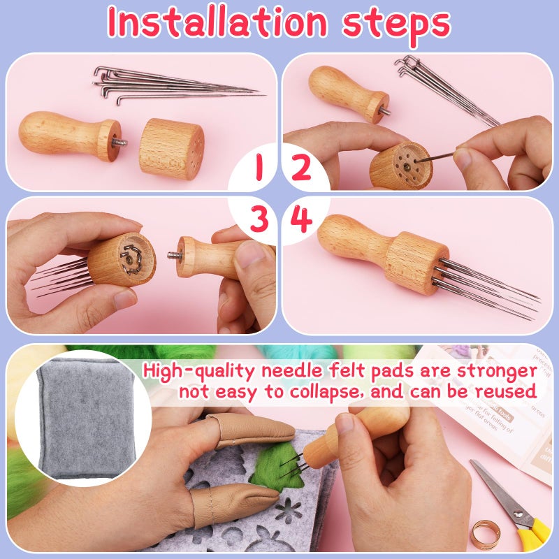 Mayboos Needle Felting Kit, 42 Colors Wool Roving Set, Needle Felting Kit with Felting Tool and Foam Mat Needle Felting Supplies for Home Decoration Felted - Image 4