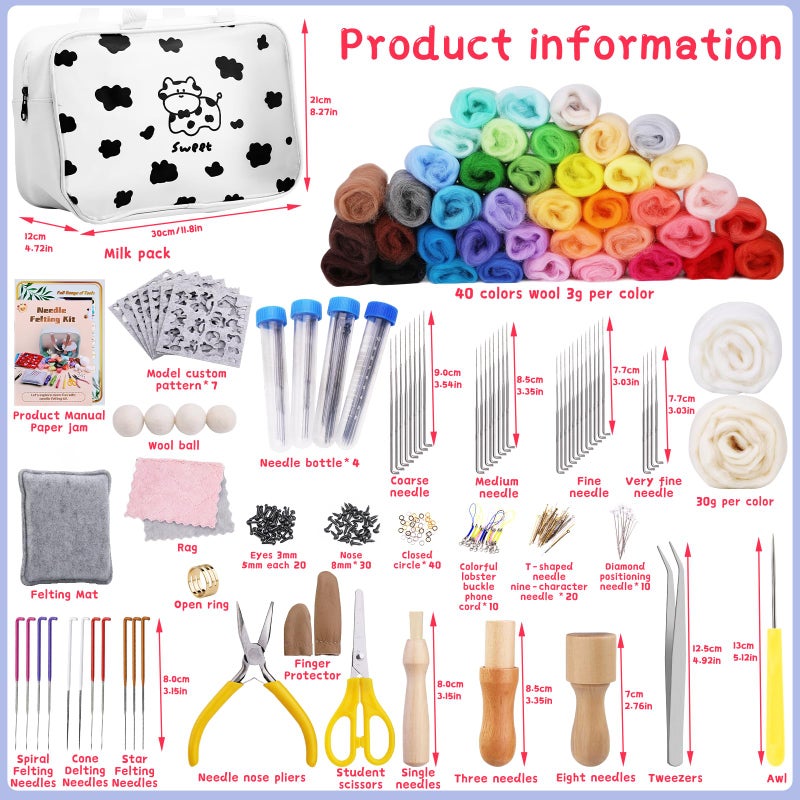 Mayboos Needle Felting Kit, 42 Colors Wool Roving Set, Needle Felting Kit with Felting Tool and Foam Mat Needle Felting Supplies for Home Decoration Felted - Image 2
