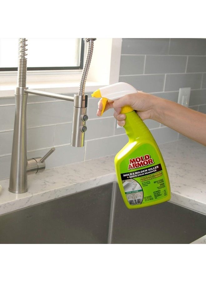 Mold and Mildew Killer + Quick Stain Remover, 32 oz., Trigger Spray Bottle, Eliminates 99.9% of Household Bacteria and Viruses, Ideal Bathroom Mold and Mildew Remover