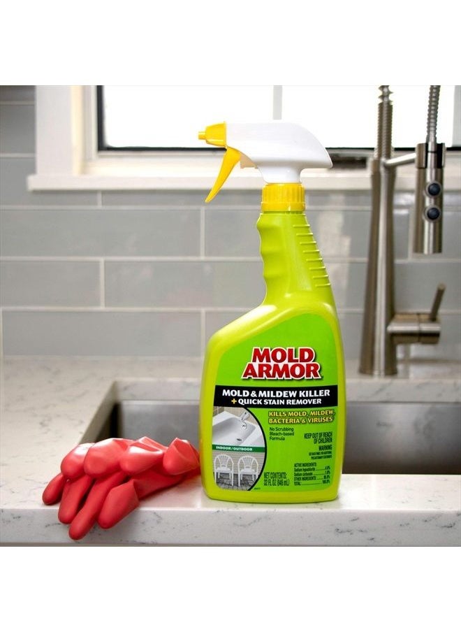 Mold and Mildew Killer + Quick Stain Remover, 32 oz., Trigger Spray Bottle, Eliminates 99.9% of Household Bacteria and Viruses, Ideal Bathroom Mold and Mildew Remover