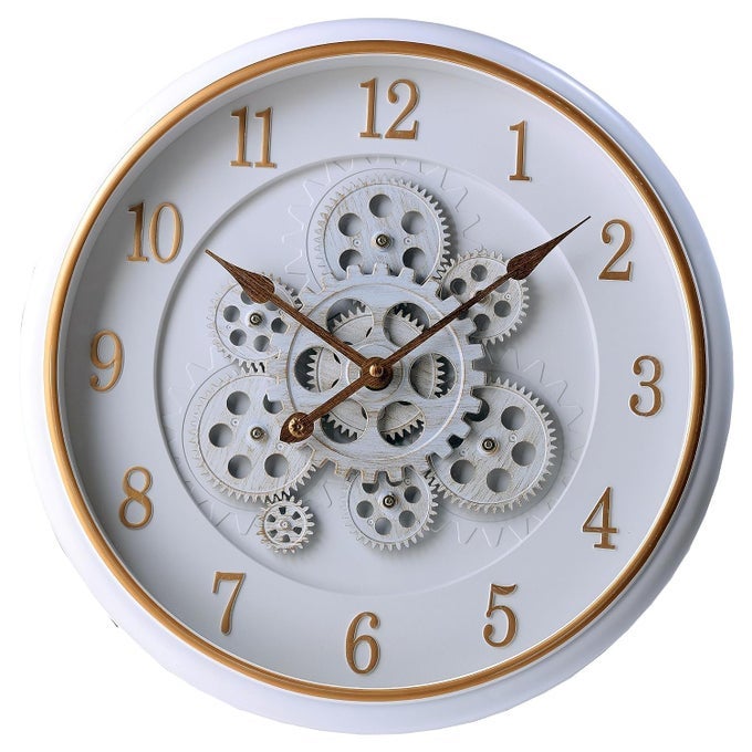 GEAR CLOCK ANALOG ABS PLASTIC ANTIQUE ROYAL VINTAGE RUSTIC MOVING GEARING 38X38 CM STEAMPUNK WALL CLOCKS FOR LIVING ROOMFARM HOUSE 1 PCS WHITE