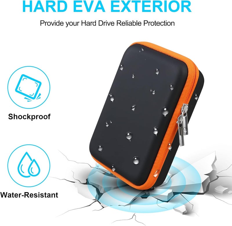 Lacdo Hard Drive Carrying Case for LaCie Rugged Mini/Rugged External Hard Drive Portable HDD 1TB 2TB 4TB 5TB USB 3.0 2.0 Hard EVA Shockproof Protective Storage Holder Travel Bag, Black+Orange - Image 5