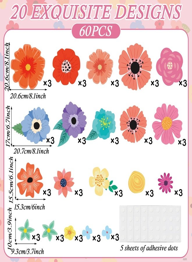 ojustbeok 60Pcs Back to School Wildflowers Bulletin Board Decoration Wildflowers Classroom Decor Cutouts Set Preschool Floral Themed Card Teacher Students Supplies for Party School Classroom Walls Blackboard - Image 2