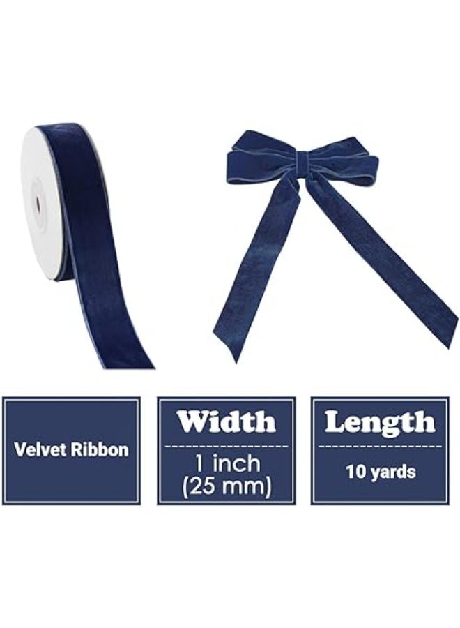 Blue Velvet Ribbon, 1 Inch Thick Velvet Ribbon, Dark Blue Ribbons for Gift Wrapping, Christmas Tree Ornaments, Wreath Decor, Bows, Crafts, Wedding Decor, Home Decor, 10 Yards - Image 2
