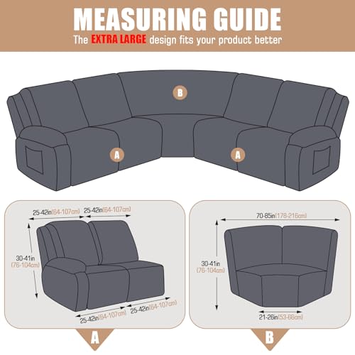 VANSOFY Extra Large Reclining Sectional Couch Covers, Washable 5-Piece Sofa Covers for L Shape Sectional Sofa Corner Seater, Thick, Soft Sofa Slipcovers (5 Seat Recliner Cover, Chocolate) - Image 2