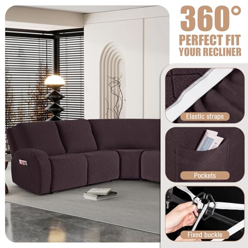 VANSOFY Extra Large Reclining Sectional Couch Covers, Washable 5-Piece Sofa Covers for L Shape Sectional Sofa Corner Seater, Thick, Soft Sofa Slipcovers (5 Seat Recliner Cover, Chocolate) - Image 5