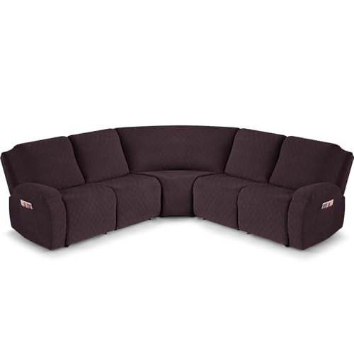 VANSOFY Extra Large Reclining Sectional Couch Covers, Washable 5-Piece Sofa Covers for L Shape Sectional Sofa Corner Seater, Thick, Soft Sofa Slipcovers (5 Seat Recliner Cover, Chocolate) - Image 1