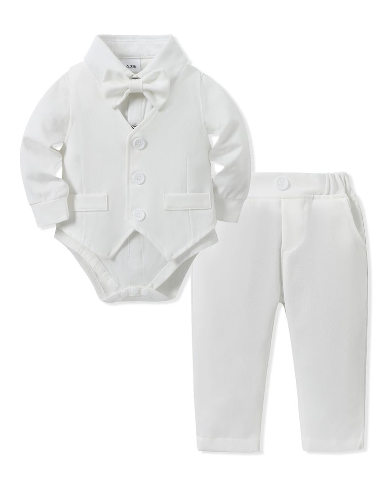 YALLET Baby Boy Clothes Suit Infant Boy Gentleman Outfits Baby Boy Christening Outfit Dress Shirt+Bowtie+Vest+Pants Set for Wedding Party(Baby Baptism Outfits, 3-6 Months) - Image 1