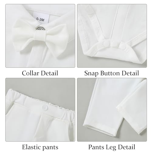 YALLET Baby Boy Clothes Suit Infant Boy Gentleman Outfits Baby Boy Christening Outfit Dress Shirt+Bowtie+Vest+Pants Set for Wedding Party(Baby Baptism Outfits, 3-6 Months) - Image 3