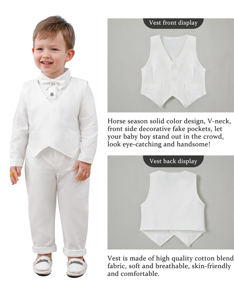 YALLET Baby Boy Clothes Suit Infant Boy Gentleman Outfits Baby Boy Christening Outfit Dress Shirt+Bowtie+Vest+Pants Set for Wedding Party(Baby Baptism Outfits, 3-6 Months) - Image 5