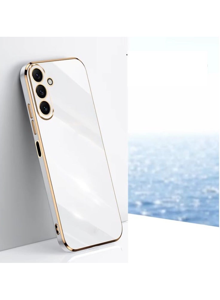 Electroplate Silicone Case Cover for Samsung Galaxy A56 5G plated edge cute love soft TPU buffer, 4 Angle shock protection(White) - Image 1