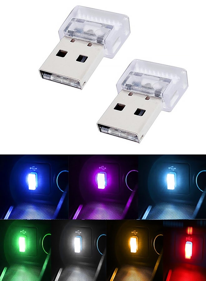 2Pcs USB LED Atmosphere Lights Mini Car Interior Accessories Ambient Lamp Universal, Mini USB LED Decoration Night Light for All Car Interiors (Multicolor) - Image 1