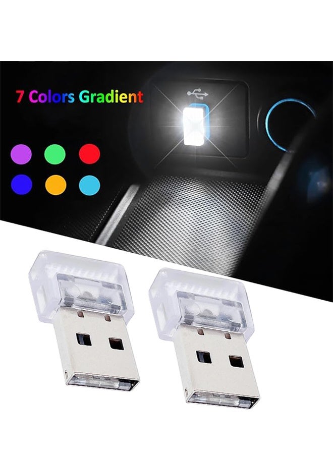 2Pcs USB LED Atmosphere Lights Mini Car Interior Accessories Ambient Lamp Universal, Mini USB LED Decoration Night Light for All Car Interiors (Multicolor) - Image 3