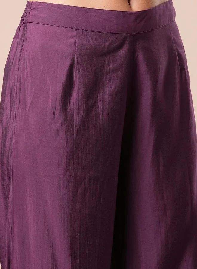 globus Sequined Floral Embroidered V-Neck Straight Kurta with Pants and Dupatta Set by Styli