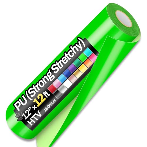 Sooez 12 x 12ft Heat Transfer Vinyl Rolls Strong Stretchy HTV Green for Shirts Easy to Cut Weed for DIY Heat Vinyl Design Matte Finish - Image 1
