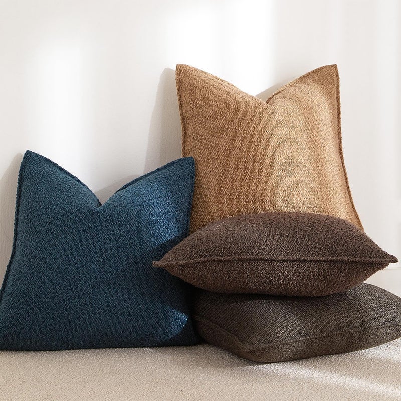 JUSPURBET Camel Boucle Throw Pillow Covers 20x20 inch Set of 2 for Couch Bedroom Sofa Living Room Decorative Soft Thick Textured Cushion Covers with Hidden Zipper - Image 5