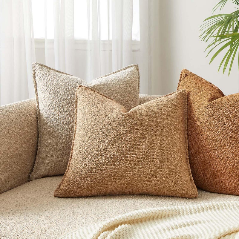 JUSPURBET Camel Boucle Throw Pillow Covers 20x20 inch Set of 2 for Couch Bedroom Sofa Living Room Decorative Soft Thick Textured Cushion Covers with Hidden Zipper - Image 2