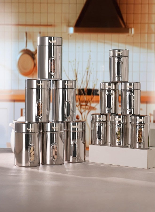 Sumeet Stainless Steel Small Containers/Jars/Dabba for Kitchen Storage with See Through Window - set of 12Pcs, 310ml +700ml capacity,7.3cm & 9.5cm Dia, Silver - Image 5