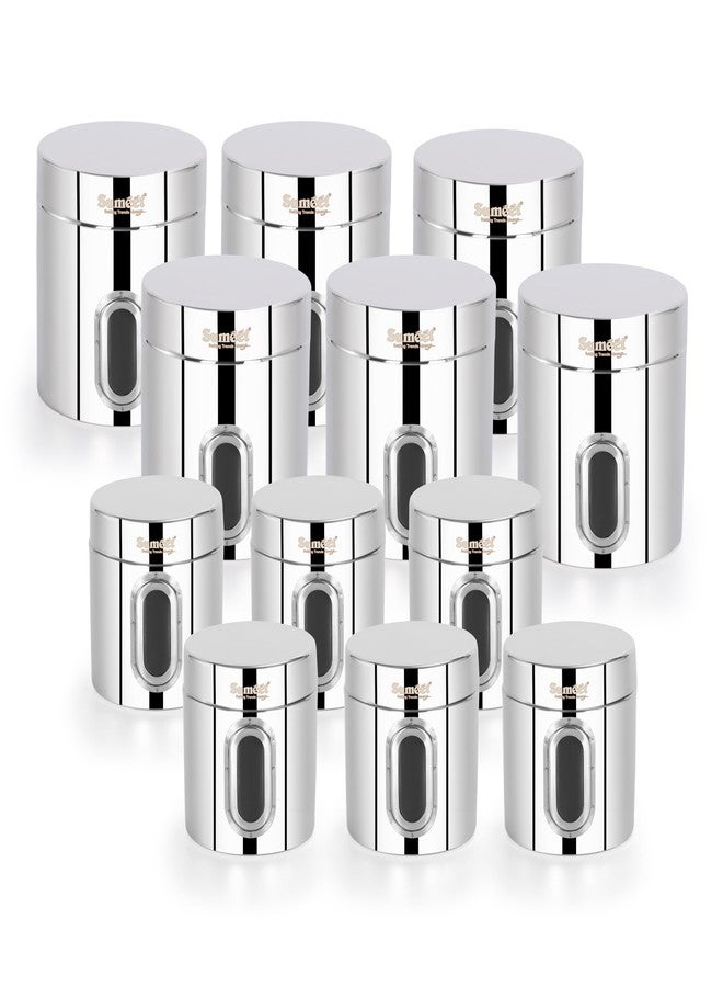 Sumeet Stainless Steel Small Containers/Jars/Dabba for Kitchen Storage with See Through Window - set of 12Pcs, 310ml +700ml capacity,7.3cm & 9.5cm Dia, Silver - Image 1