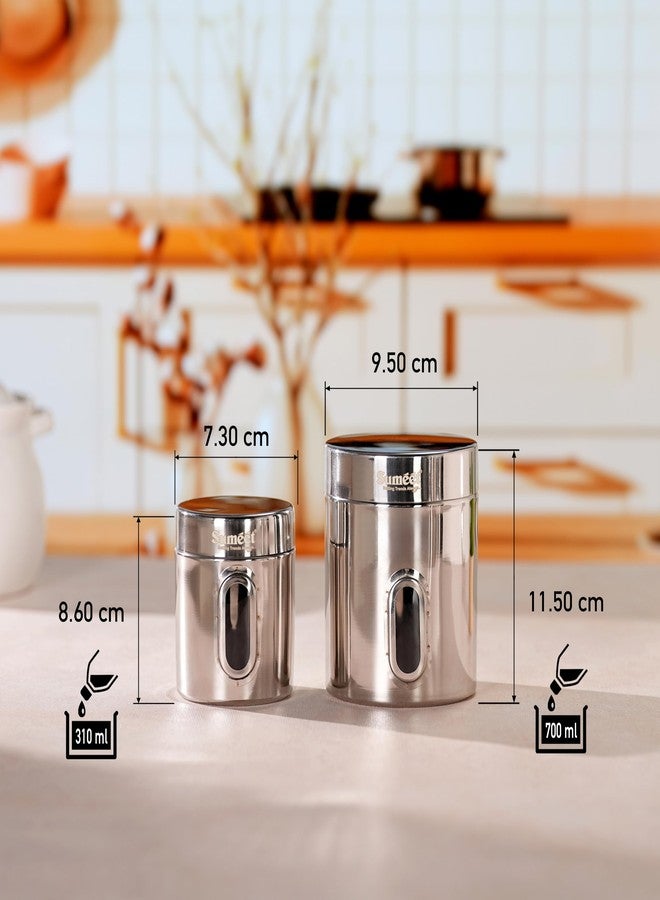 Sumeet Stainless Steel Small Containers/Jars/Dabba for Kitchen Storage with See Through Window - set of 12Pcs, 310ml +700ml capacity,7.3cm & 9.5cm Dia, Silver - Image 4