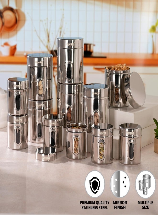 Sumeet Stainless Steel Small Containers/Jars/Dabba for Kitchen Storage with See Through Window - set of 12Pcs, 310ml +700ml capacity,7.3cm & 9.5cm Dia, Silver - Image 3