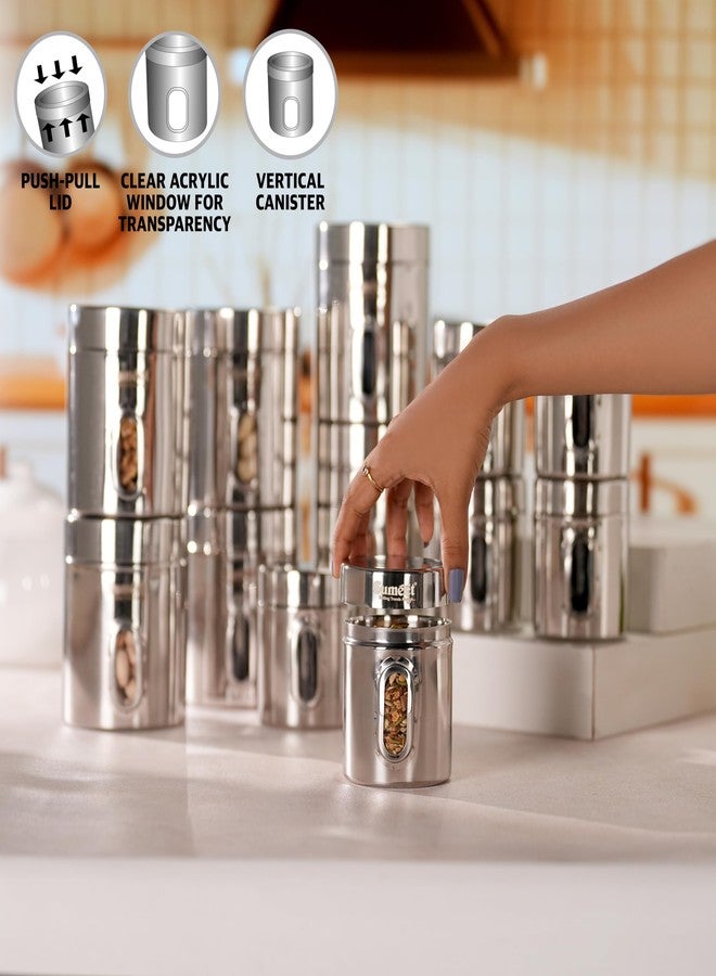 Sumeet Stainless Steel Small Containers/Jars/Dabba for Kitchen Storage with See Through Window - set of 12Pcs, 310ml +700ml capacity,7.3cm & 9.5cm Dia, Silver - Image 2