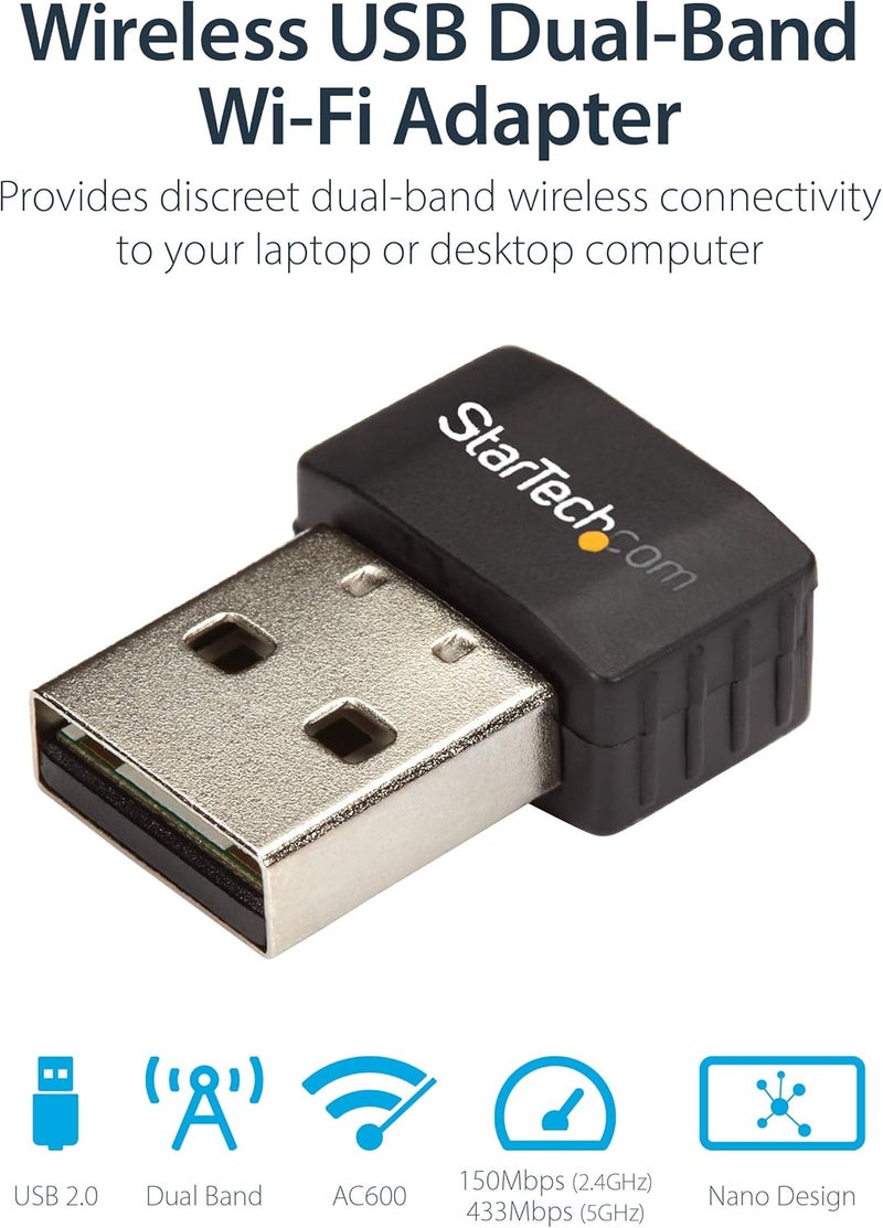StarTechcom Wireless USB WiFi Adapter  Dual Band AC600 Wireless Dongle  24GHz  5GHz  80211ac WiFi Laptop Adapter USB433ACD1X1 - Image 2