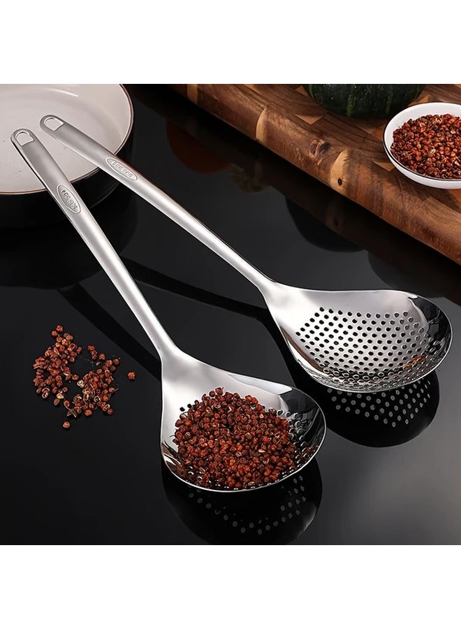 304 Stainless Steel Colander And Ladle Set 2Pcs Skimmer Kitchen Utensil - Image 2