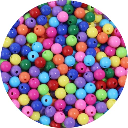 Yumttero 500PCS 8mm Smooth Mixed Color Acrylic Round Craft Beads Spacer Beads with Hole for DIY Bracelet Necklace Earrings Keychain Women Jewelry Making SuppliesSmooth Deep Mixed Color - Image 1